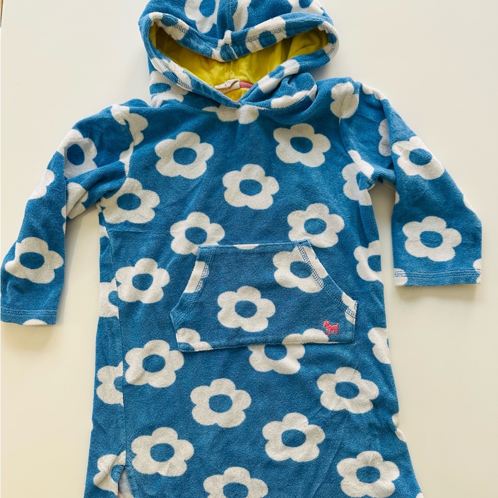 Mini Boden Terry Blue Floral Hooded swim cover up